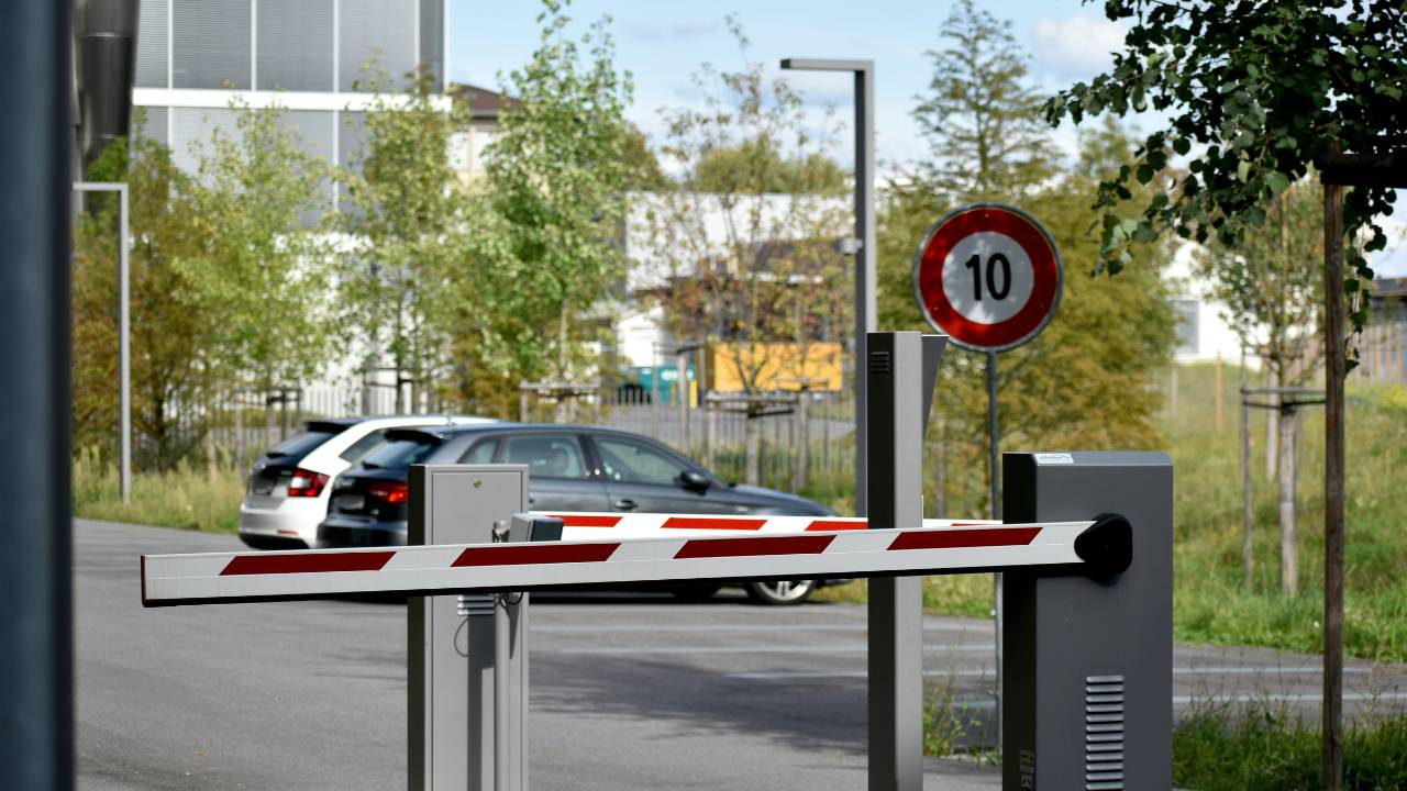 A barrier at the business HQ entrance